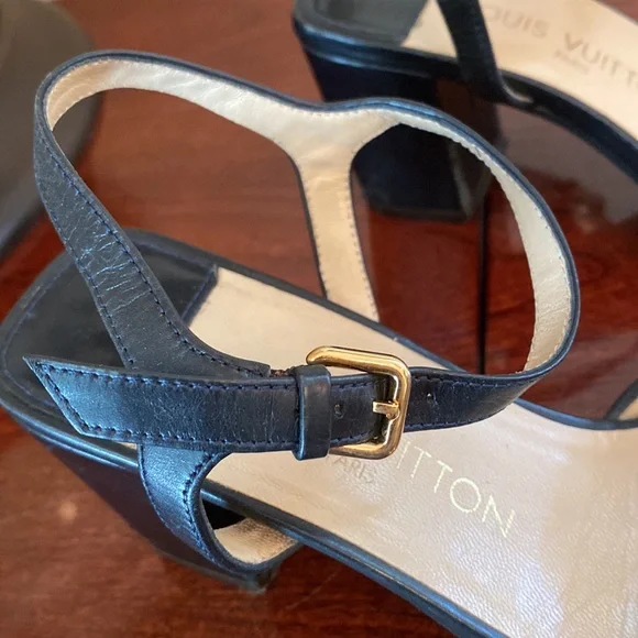 Louis Vuitton Vintage Dark Blue Monogram Mini Lin Sandal Size 35.5 - Picture 3 of 16